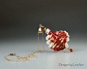 14kt GF Red and Gold Pendant with 14kt Gold Filled Necklace, Venetian Murano, Gift for Her