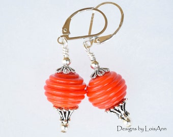 Orange Lampwork Earrings, Sterling Silver