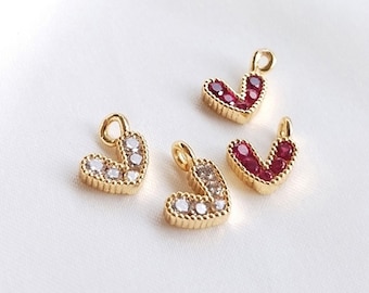 CZ Heart Charms Gold Plated CZ Delicate Heart Charms 7.5mm