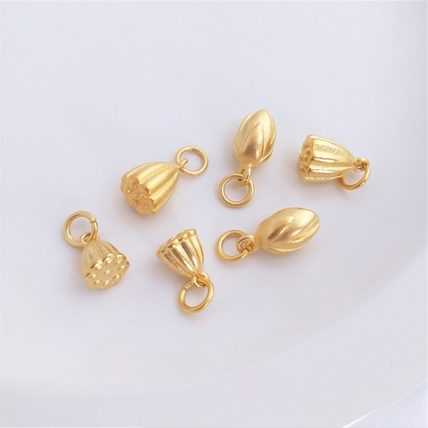 Solid Lotus Bud Charms with Jump Ring Sanding Gold Lotus Bud Pendants