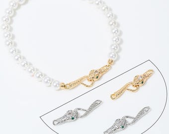 CZ Snake Head Clasps: 14K Gold, Platinum Plated Bracelet Necklace Ends