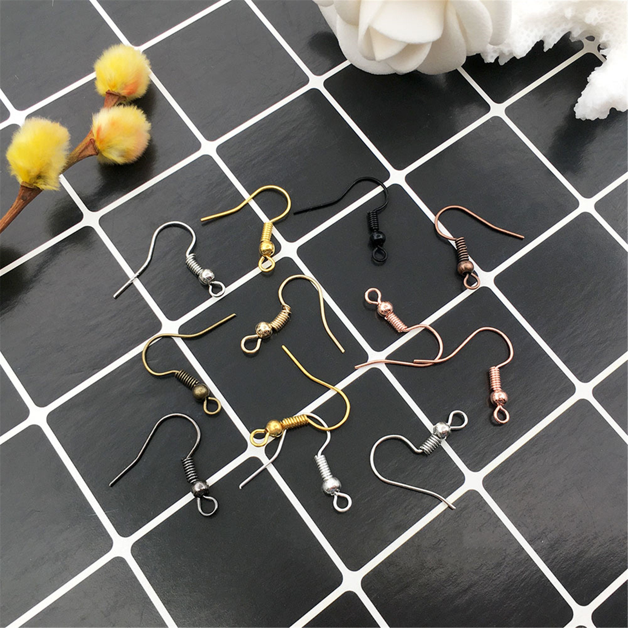 Earring Fish Hooks Earwires with Coils and Beads Etsy