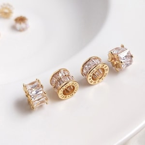 Cylinder Spacer Beads CZ Micro Pave Hole Tube Beads Gold Plated CZ Beads