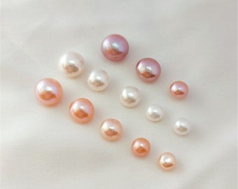4pcs Natural Pearl Oblate Half Drilled Beads Bread Hole Beads June Birthstones