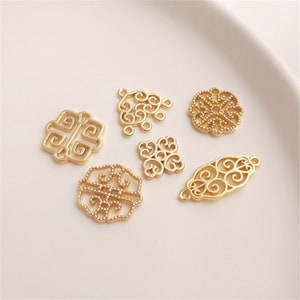 14K Gold Plated Flower Filigree Connectors: Hollow Four-Leaf Clover Charms
