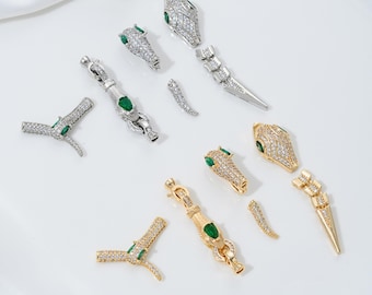 CZ Snake Head Clasp: 14K Gold, Platinum Plated Bracelet Necklace Ends