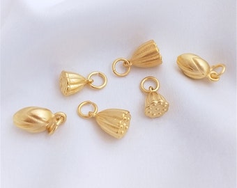 24K Gold Plated Lotus Charms: Brass Lotus Bud Pendants