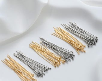 14K Gold Plated Ball Head Pins: Stainless Steel Jewelry Making (20-50mm, 50-100pcs)