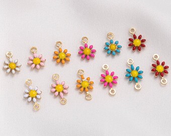 ★daisy★♡14kgf 14K Gold Plated Enamel Daisy Charms Enamel Daisy Connectors