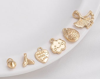 Bell Charms Fishtail Charms Smiley Cloud Charms Cat Charms Ginkgo Leaf Charms 14K Gold Plated Heart Pendants
