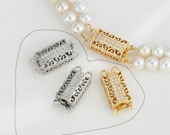 CZ Rectangle Insert Clasp: Gold, Platinum Plated, Beading Box Closure