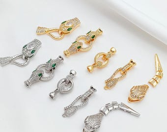 CZ Snake Head Clasp: 14K Gold, Platinum Plated Bracelet/Necklace Ends