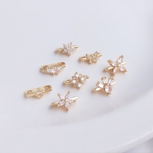 Separadores de barras espaciadoras de doble orificio con micro pavé de circonita cúbica para pulseras de 2 hebras, collares, cuentas espaciadoras redondas de circonita cúbica en oro de 14 kt