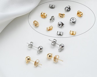 14K Gold Plated Earring Backs: Stainless Steel Ear Nuts, Stoppers