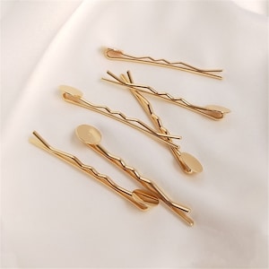 Hair Clip Setting 10mm Pad Gold Plated Hair Pin