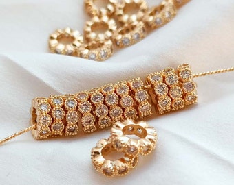 CZ Pave Big Hole Beads CZ Rondelle Beads CZ Spacer Beads