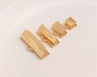 Bar Ribbon Crimp End Clamp Leather Cord Crimps End Caps Gold Plated End Clasps