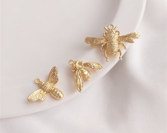 3D Bee Charms 14K Gold Plated 3D Beetle Charms Pendants