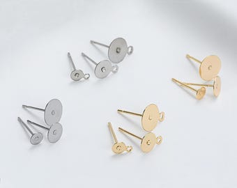 14K Gold Plated Stainless Steel Earring Posts with Loop - DIY Earring Findings