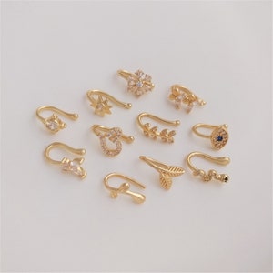 CZ Ear Cuff Earring, Gold Plated Ear Cuff No Piercing, Ear Crawler Earrings, Fake Piercing, Ear Clip Earring, Cartilage Ear Cuff,