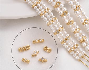 CZ Micro Pave Gold Spacer Bar Beads: 14K Gold Plated, 7mm/10mm
