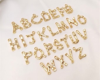 Branch texture Initial Charms Gold Plated Alphabet Letter Charms for Bracelets Earrings Necklaces