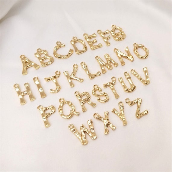 Branch Texture Initial Charms Gold Plated Alphabet Letter 