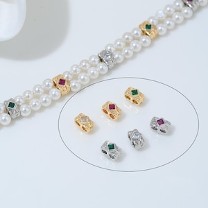 CZ Pave Double Hole Spacer Bars: 14K Gold, Platinum Plated Crystal Pearl Spacers