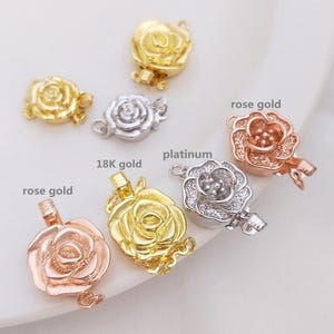3D Rose Insert Clasp: Gold, Platinum Plated Beading Box Connector