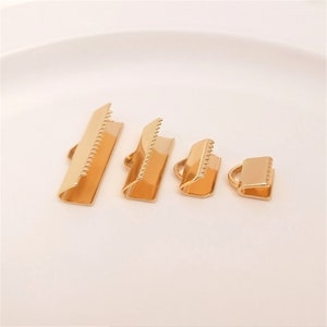 Bar Ribbon Crimp End Clamp Leather Cord Crimps End Caps 14K Gold Plated End Clasps