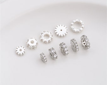 CZ Pave Hole Beads Spacers Beads Thick Platinum Plated CZ Rondelle Spacer Beads
