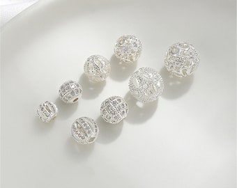 CZ Pave Round Ball Beads Shamballa Ball Beads Silver Plated CZ Hollow Spacer Beads