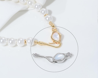 Fermoir hameçon serpent en nacre : or 14 carats, extrémités de collier de bracelet plaquées platine