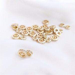 CZ Micro Pave Wheel Spacer Beads, Round Rondelle Beads, Gold Plated Spacer Beads 3 colors available