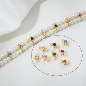 Perles d'espacement de la ZC plaquées or 14 carats : 2 trous, rondelles de ZC colorées (7 x 4,2 mm, 5 pièces