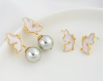 Enameled Butterfly Post Stud Earrings with Loop Gold Plated Post Stud Earrings with Loop