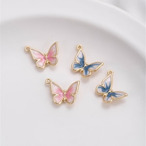 14K Gold Plated Enamel Butterfly Charms: White-Blue/White-Pink Pendants