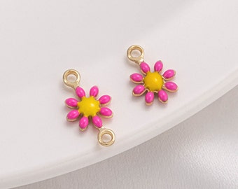 14K Gold Plated Enamel Daisy Charms Enamel Daisy Connectors