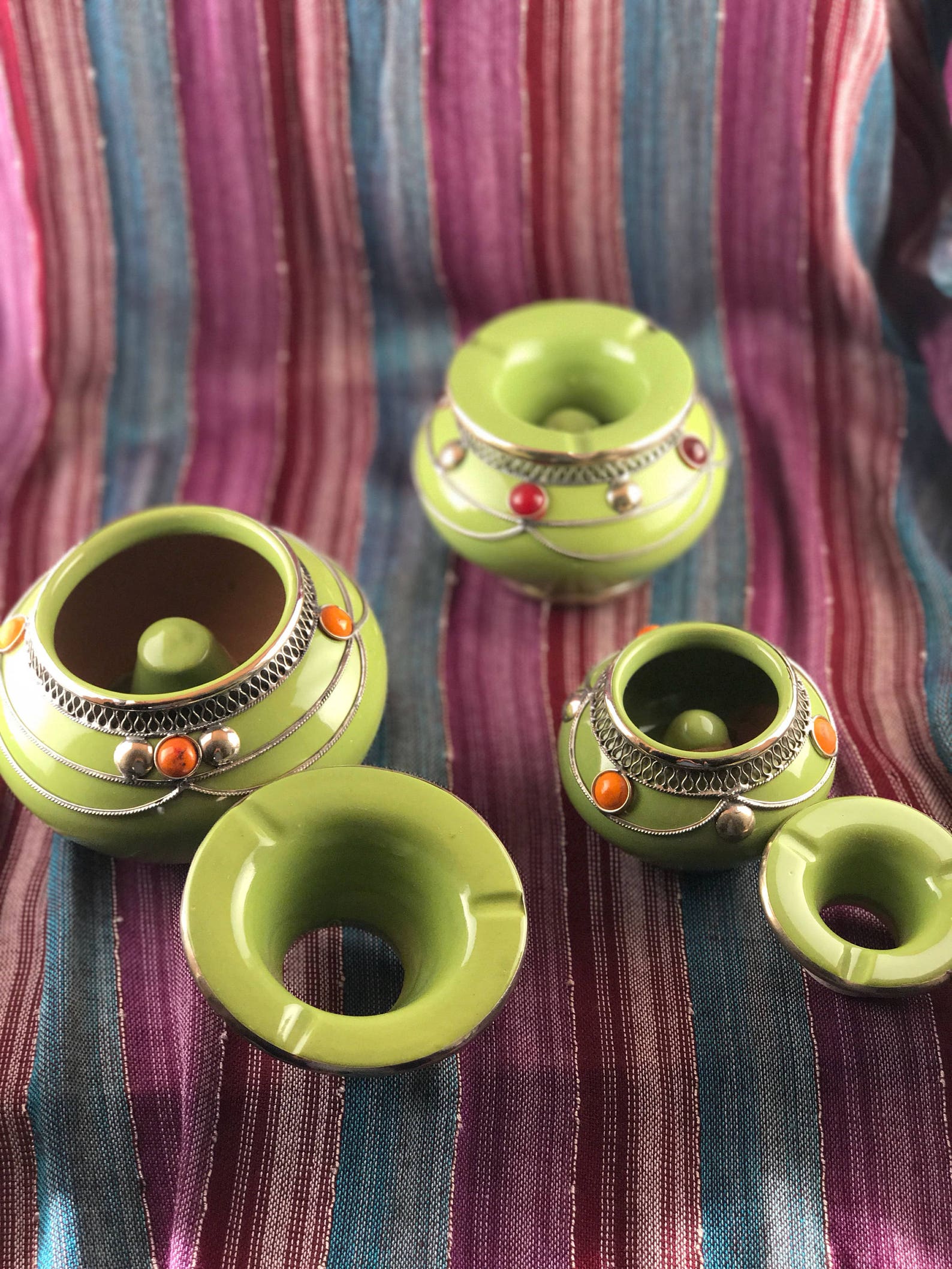 Ceramic Moroccan Ashtray Light Green With Metal Inlaid Motif Etsy