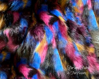 Black Blue Pink and Gold Fox Faux Fur Fabric,Craft Squares,Fun Fur - Baby Photos,Costumes,Props,Fashion,Sewing,Art Supplies,Yardage,Material