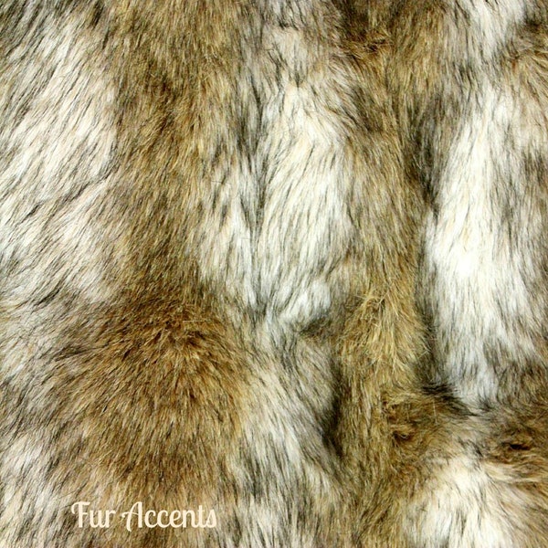 Golden Brown Coyote Stripe, Wolf Faux Fur, Fabric, Craft Square, Fun Fur, Photo Prop, Costume, Fashion,Sewing,Art Supplies,Yardage,Material