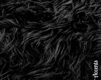 Black Mongolian Sheepskin Faux Fur Fabric, Craft Squares, Costume Material