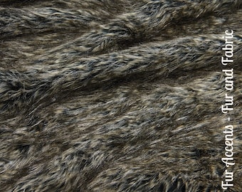 Gray Tan Speckled Wolf Faux Fur Fabric, 2 inch Pile