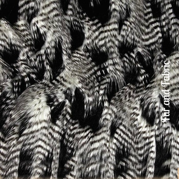 Fancy Feather Black Gray Faux Fur Fabric By The Yard, Long Pile Fur Fabric