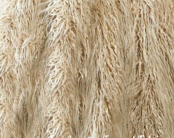 Mongolian Sheepskin Faux Fur Fabric, Sand Beige Craft Squares