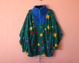 Vintage jaren '80 fleece trui, sportstijl retro sport oldschool blouse Pulli pullover Polar sweatshirt Polar Fleece Polyester Pullover. Maat L