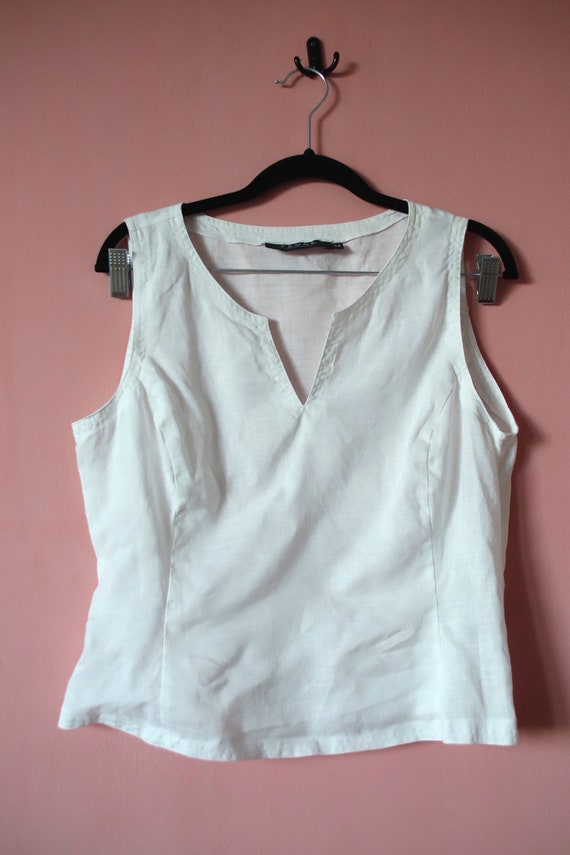 Vintage White 100% Linen crop top, boho blouse, s… - image 2