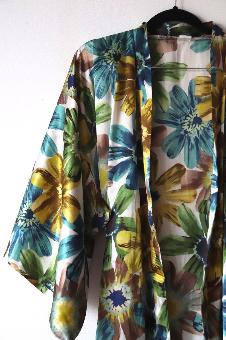 Vintage Kimono Robe 80er Jahre Floral Kimono Robe Japanische Dressing Boho Dessous Jacke SZ Bild 4