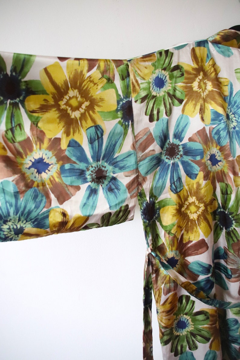 Vintage Kimono Robe 80er Jahre Floral Kimono Robe Japanische Dressing Boho Dessous Jacke SZ Bild 6
