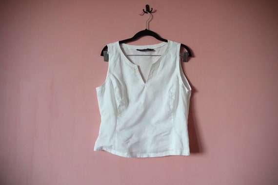 Vintage White 100% Linen crop top, boho blouse, s… - image 1